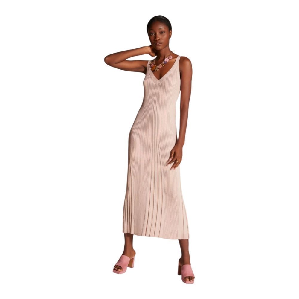 En Saison Women’s Pleated‎ Midi Dress Elegant A-Line Sleeveless Blush Pink